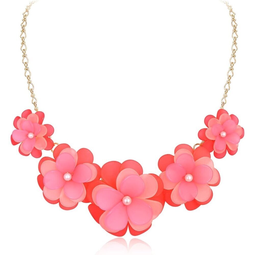 🆕 Women Pink Flower Collar Necklace Summer Beach Chokers Costume Jewelry Gifts